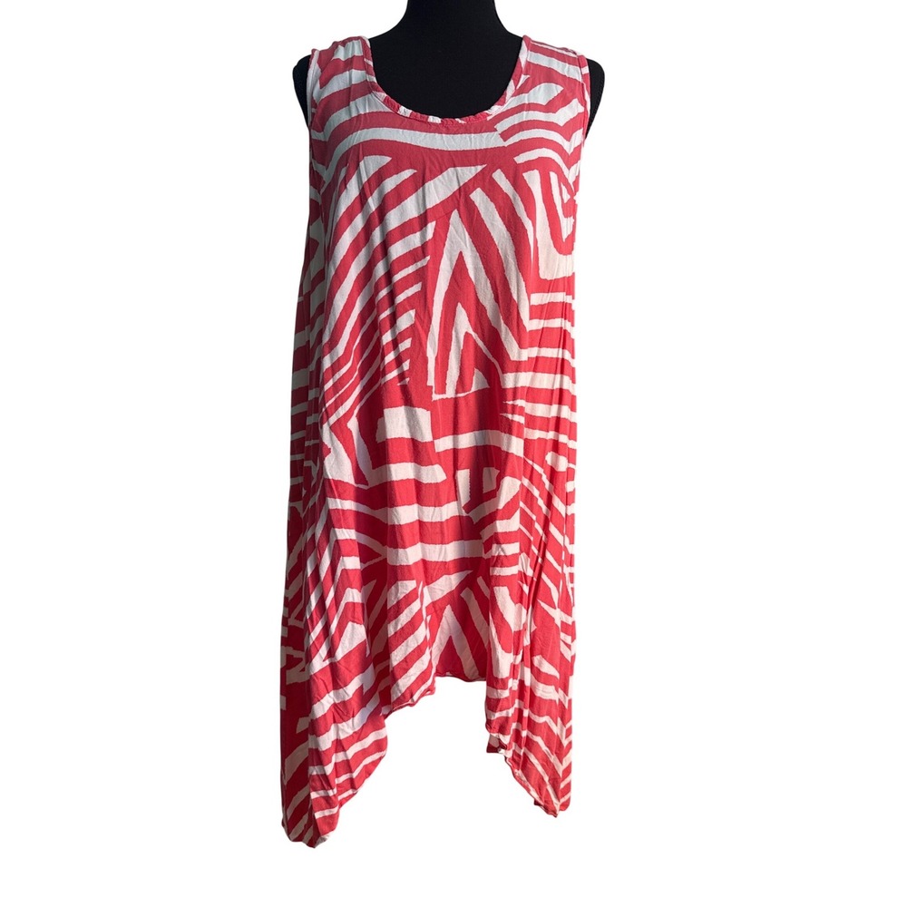 Tybee Island Pink White Abstract Print Sharkbite Hem Sleeveless Shift Dress XL